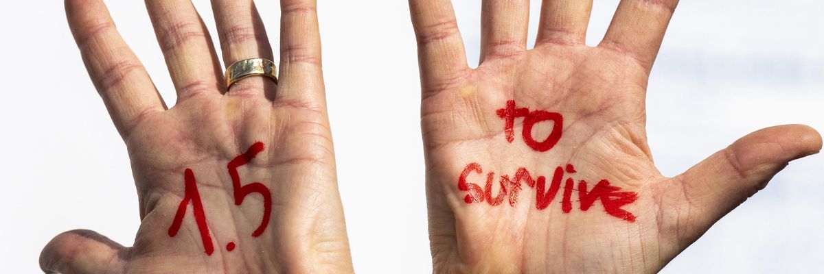 "1.5 to survive" message at protest