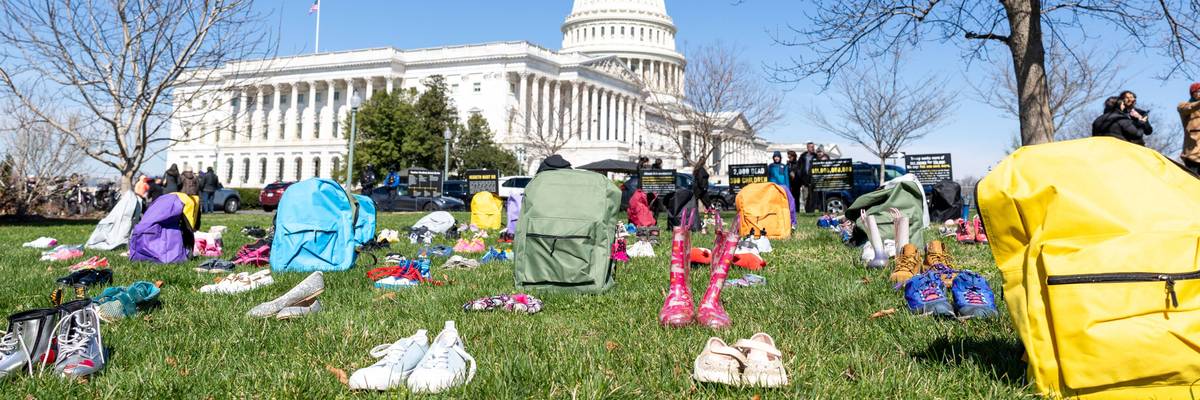 168 Pairs Of Shoes Set Up On Capitol Grounds Memorial Representing Those Killed In The U.S. Strike On An Iranian School