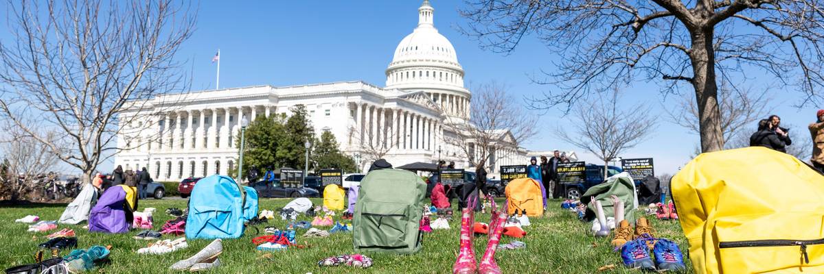 168 Pairs Of Shoes Set Up On Capitol Grounds Memorial Representing Those Killed In The U.S. Strike On An Iranian School