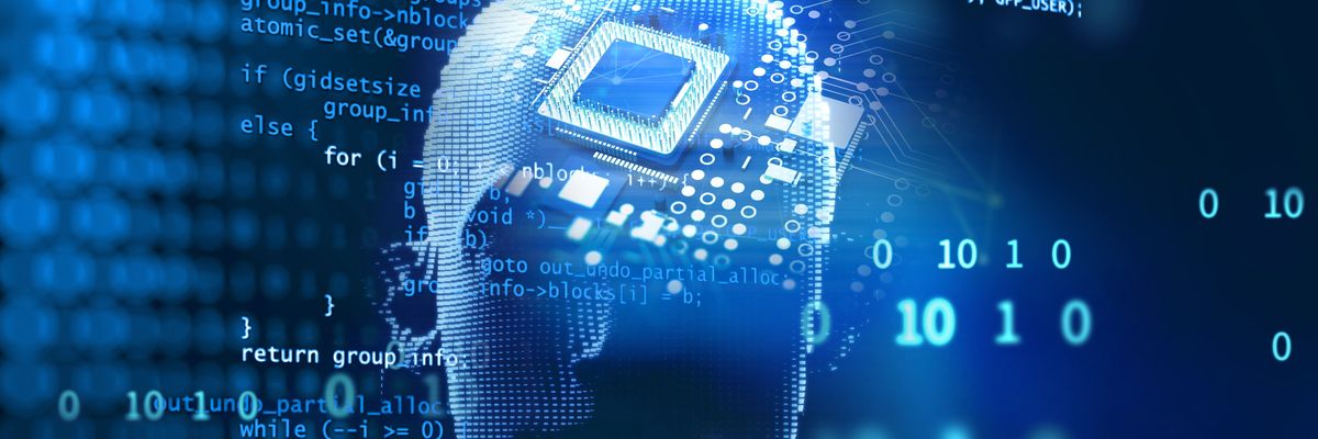 3d illustration of ai human on technology background.