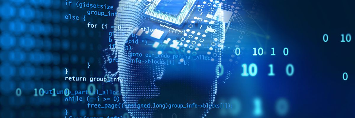 3d illustration of ai human on technology background.