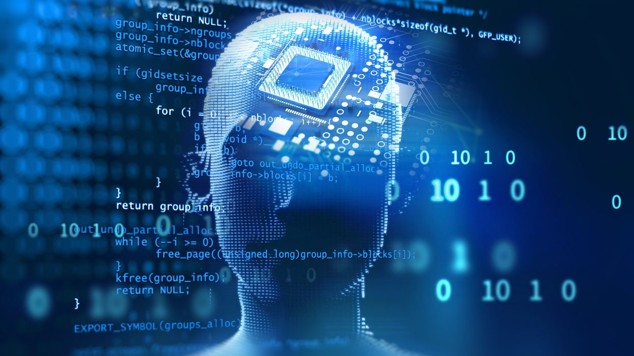 3d illustration of ai human on technology background.