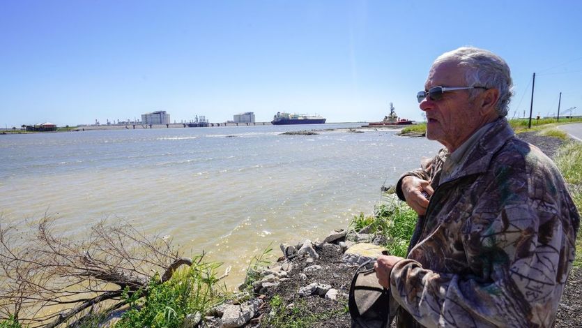 66-year-old retiree John Allaire stands near future site of the CP2 LNG export terminal