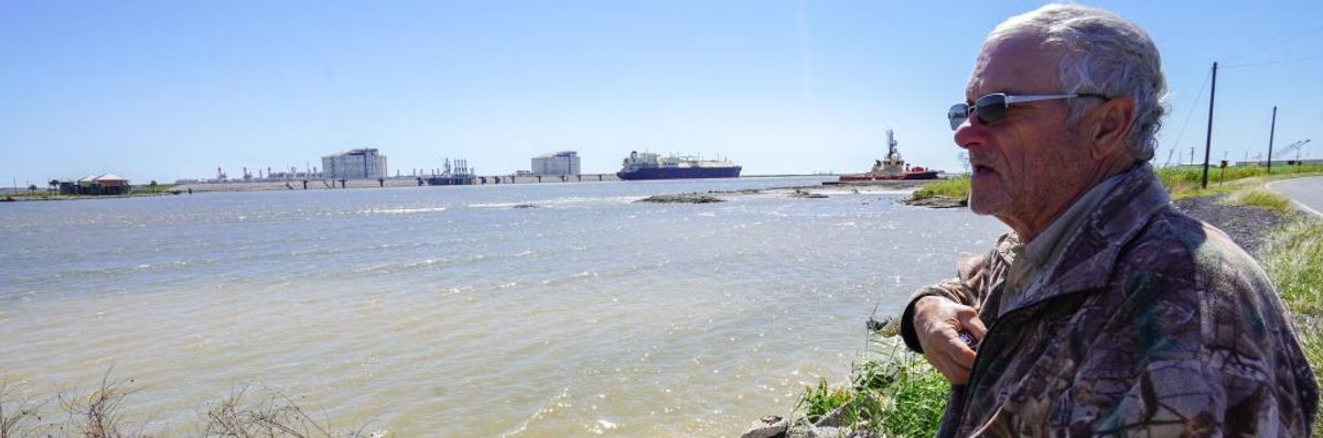 66-year-old retiree John Allaire stands near future site of the CP2 LNG export terminal
