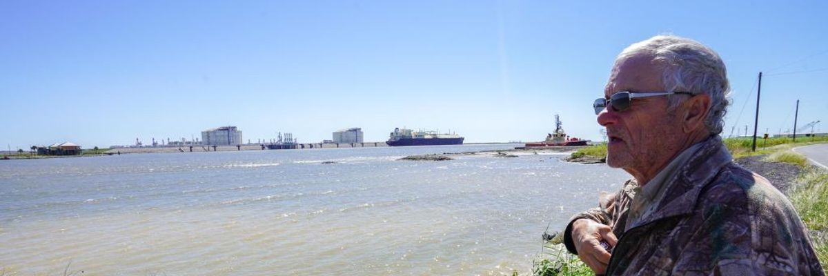66-year-old retiree John Allaire stands near future site of the CP2 LNG export terminal