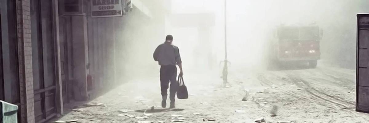 A 9/11 survivor walks down New York City's carnage-strewn streets