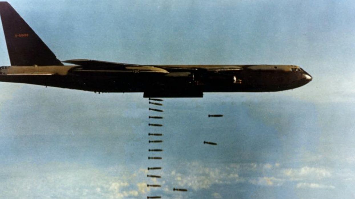 A B-52 drops bombs.