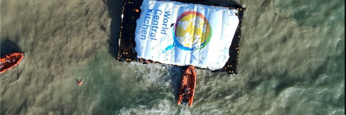 A barge filled with 200 tons of food arrives in Gaza from World Central Kitchen