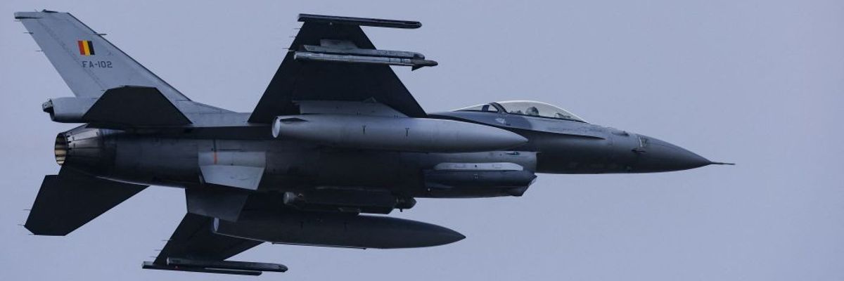 A Belgian F-16 jet fighter takes part in a NATO nuclear drill