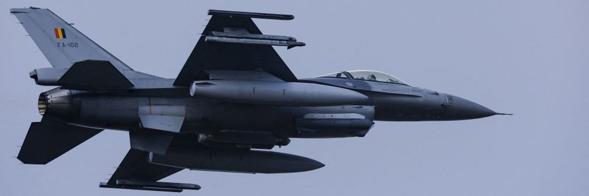 A Belgian F-16 jet fighter takes part in a NATO nuclear drill