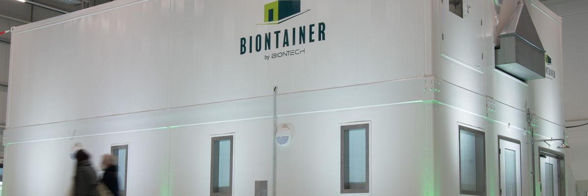 A BioNTech mobile vaccine factory is pictured