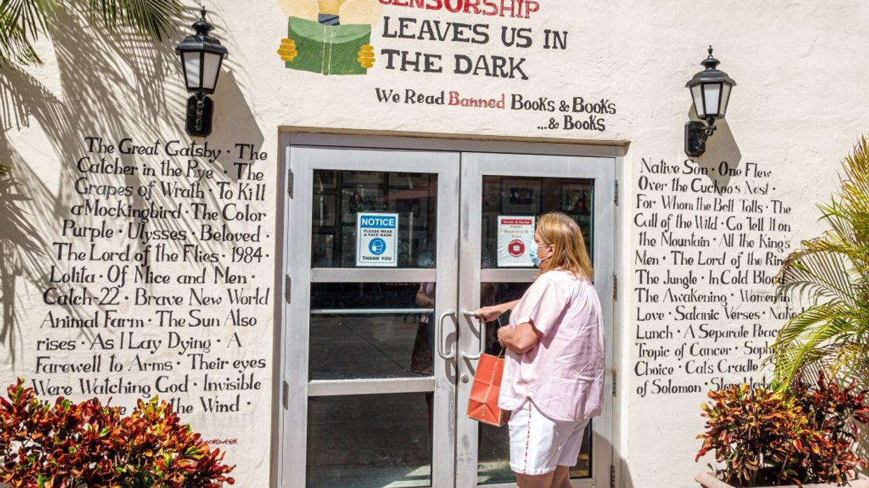 A bookstore entrance opposing censorship.