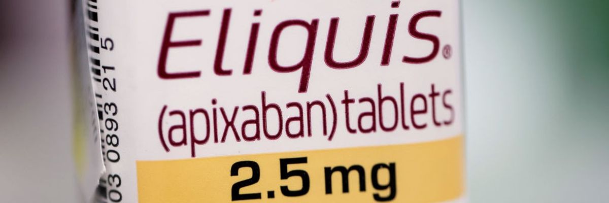 A bottle of Eliquis 2.5 mg tablets. 