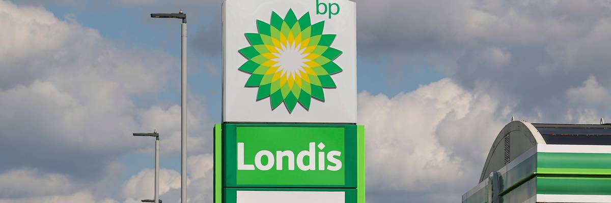 A BP logo is displayed at a gas station