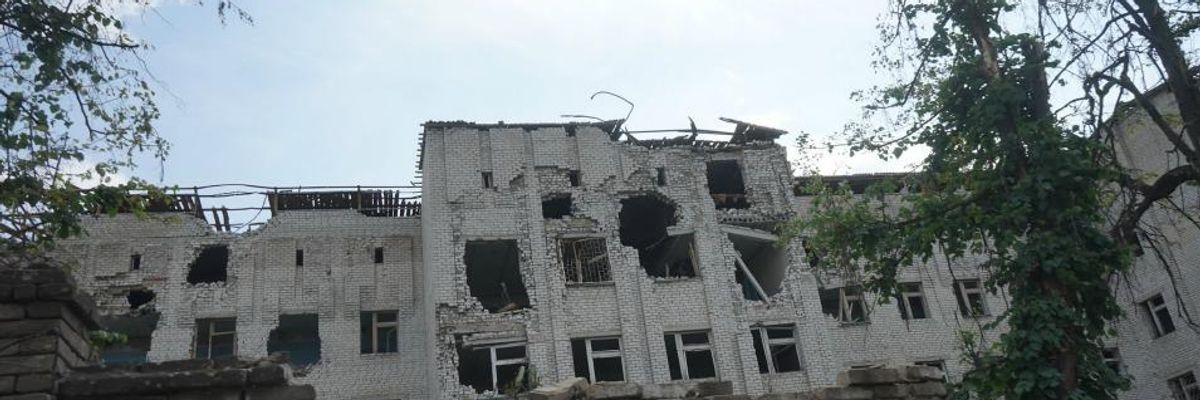 A building in Ukraine destroyed by shelling, 2014.