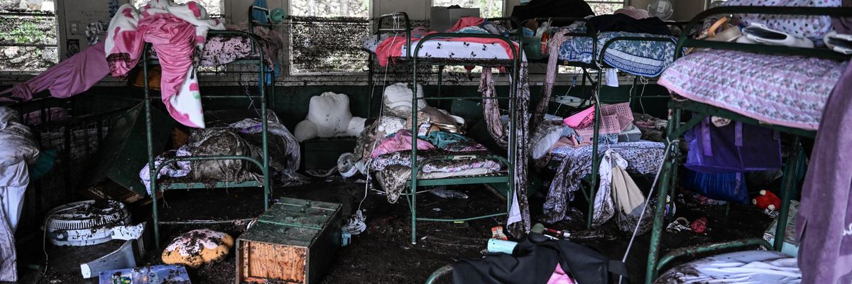 A cabin damaged in Texas flooding.