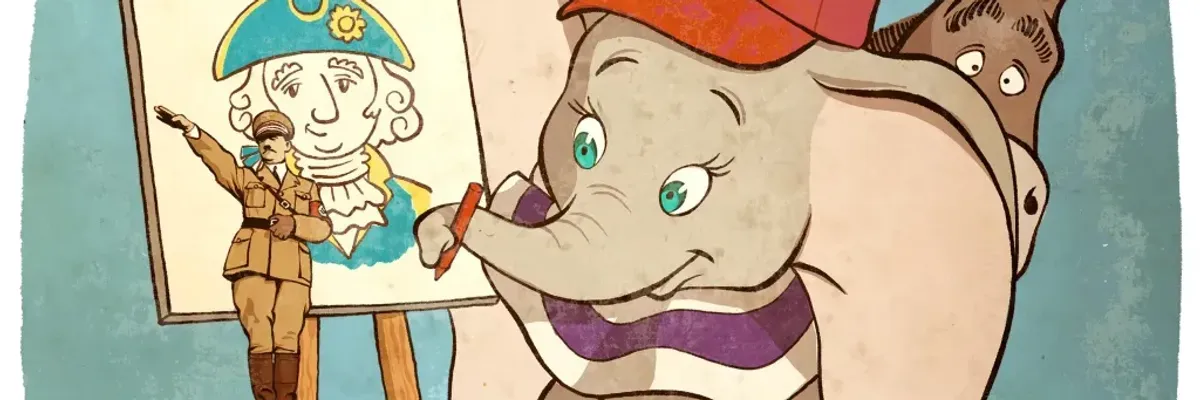 A cartoon depicting Dumbo the elephant as fascist Trump-supporter