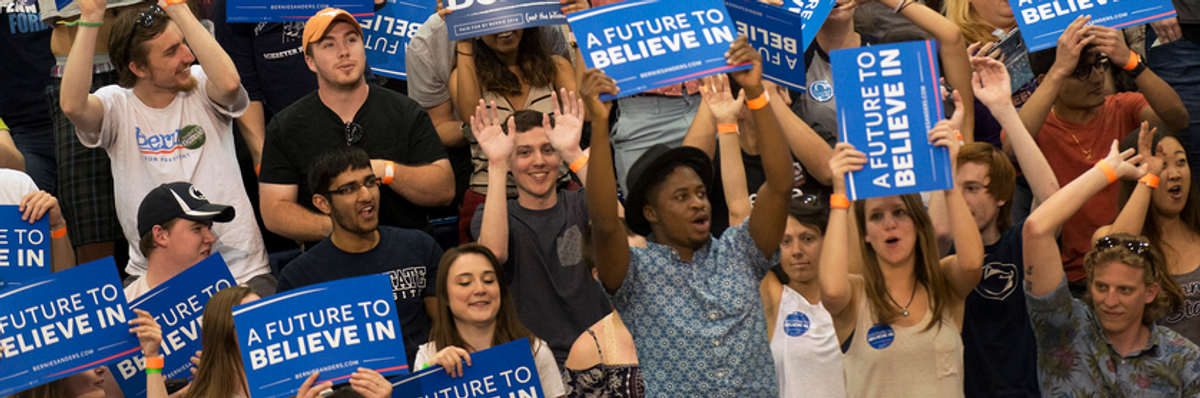 A cheering crowd greeted Bernie Sanders at a Pennsylvania rally