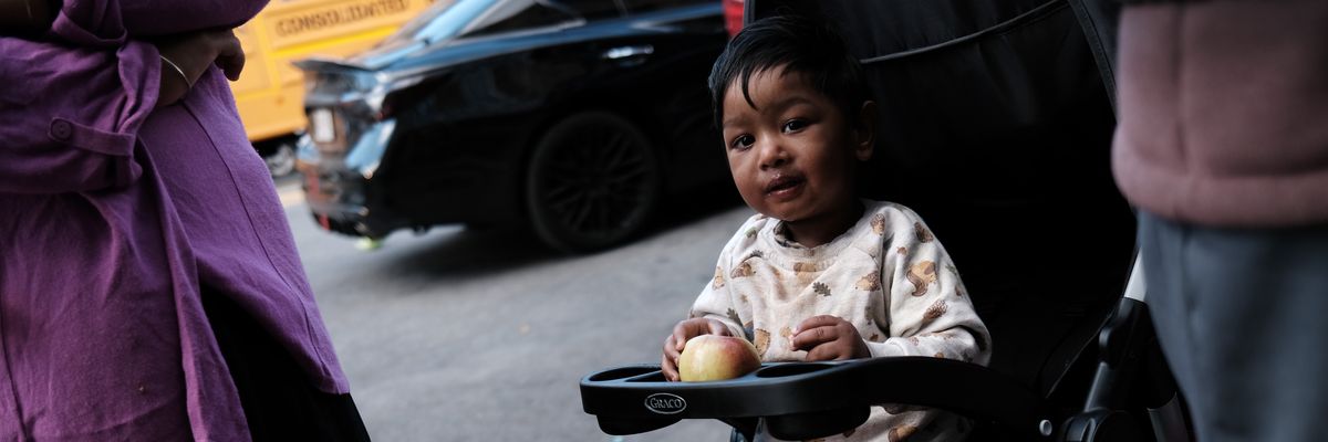 A child at a food distribution center