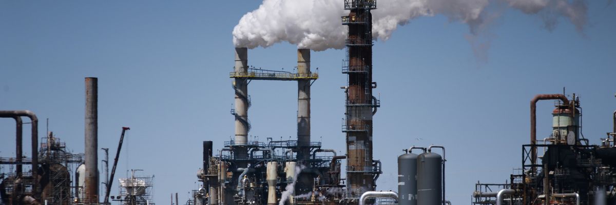 A chimney from the Linden Cogeneration Plant is seen in Linden, New Jersey.