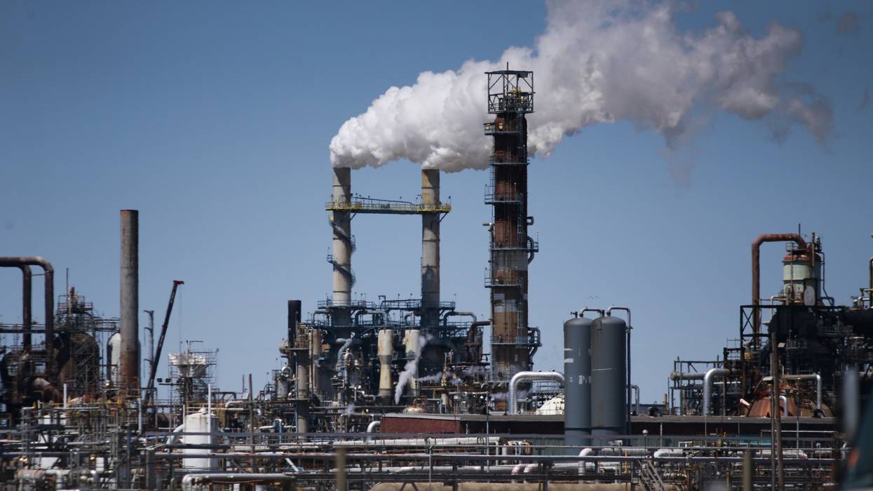 A chimney from the Linden Cogeneration Plant is seen in Linden, New Jersey.