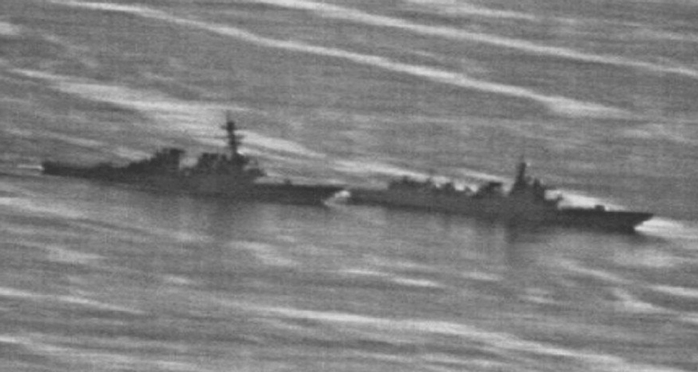 A Chinese Luyang-class destroyer (right) sailed within 41 metres of the USS Decatur in the South China Sea on Sunday. (Photo: US Navy)