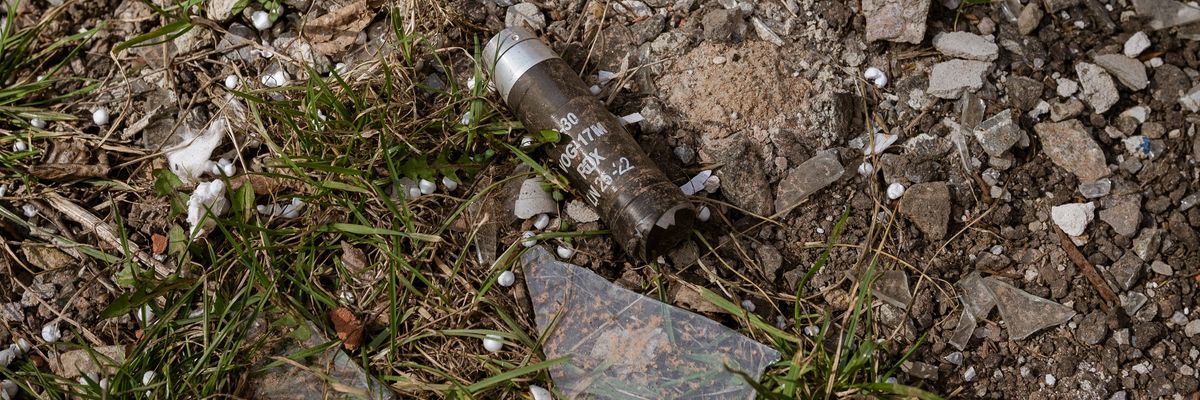 A cluster bomb capsule in Ukraine.