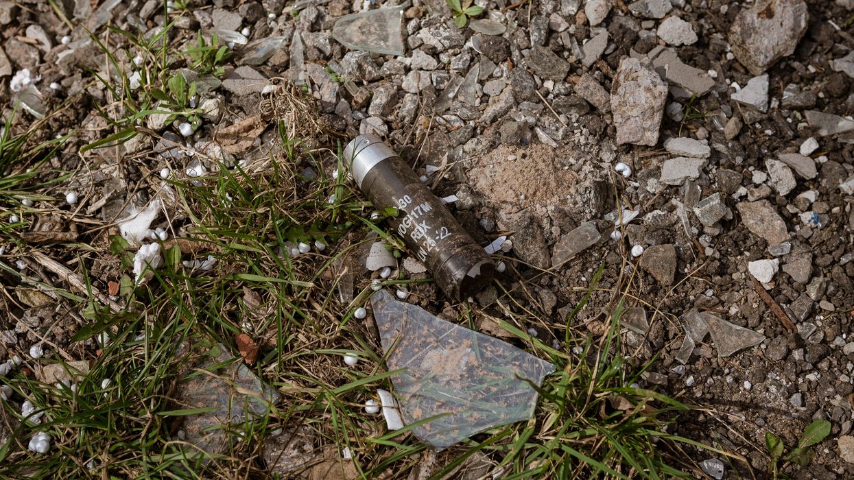 A cluster bomb capsule in Ukraine.