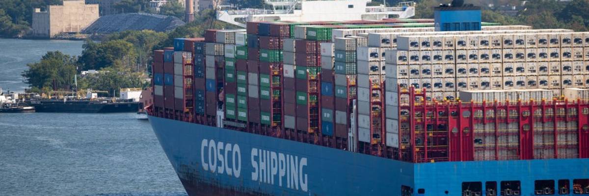 A container ship departs the Port of Newark