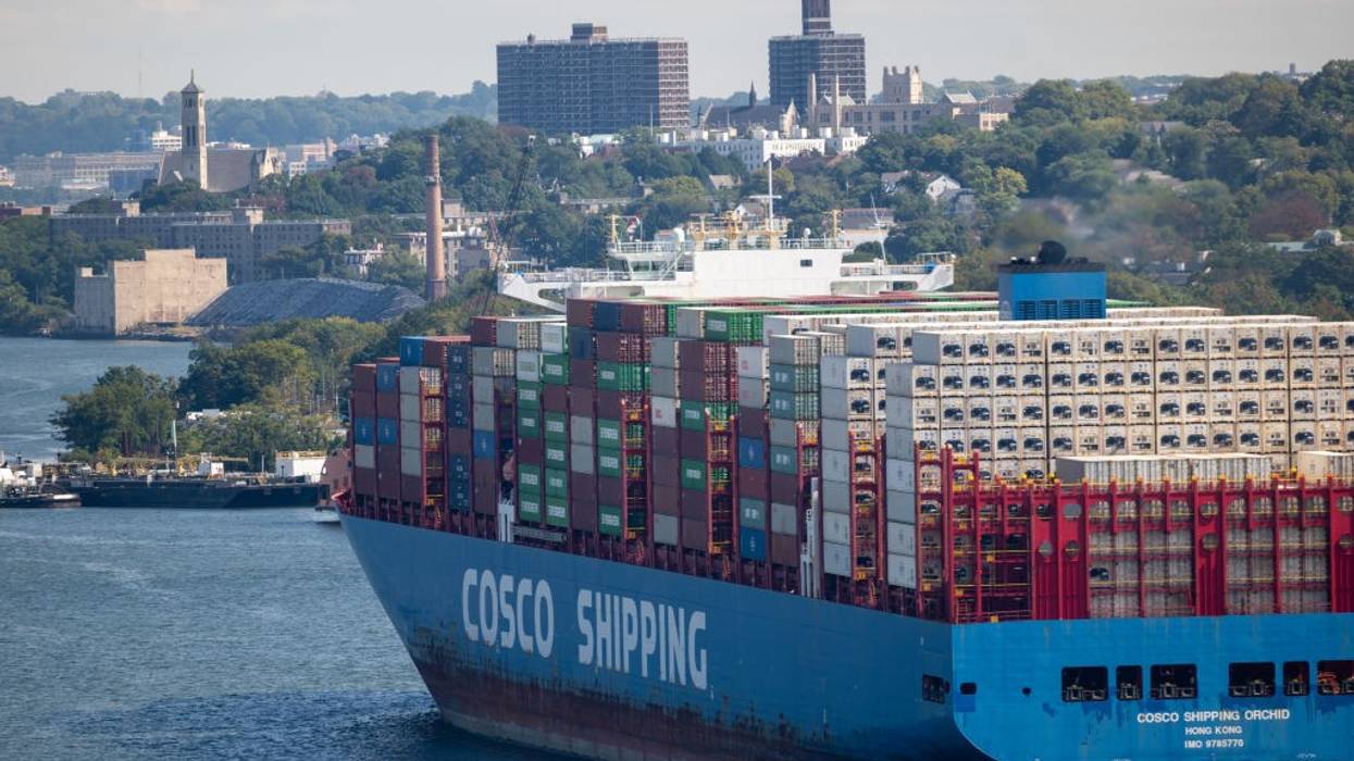 A container ship departs the Port of Newark