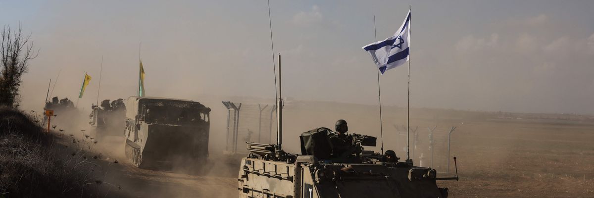 A convoy of Israeli military vehicles