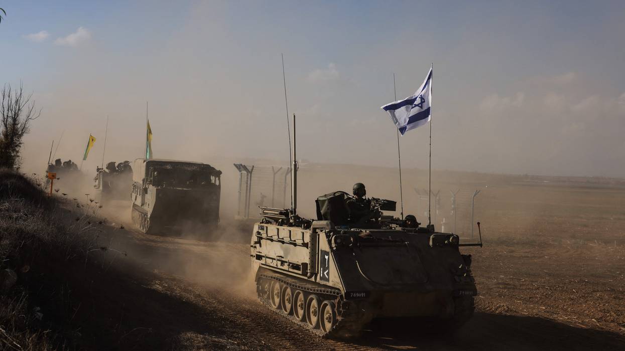 A convoy of Israeli military vehicles
