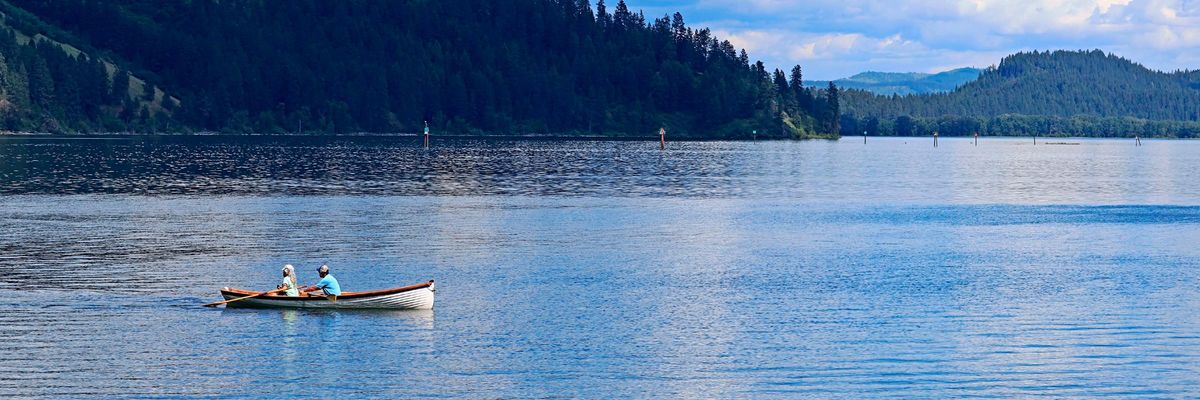 A couple rows on a lake in Idaho