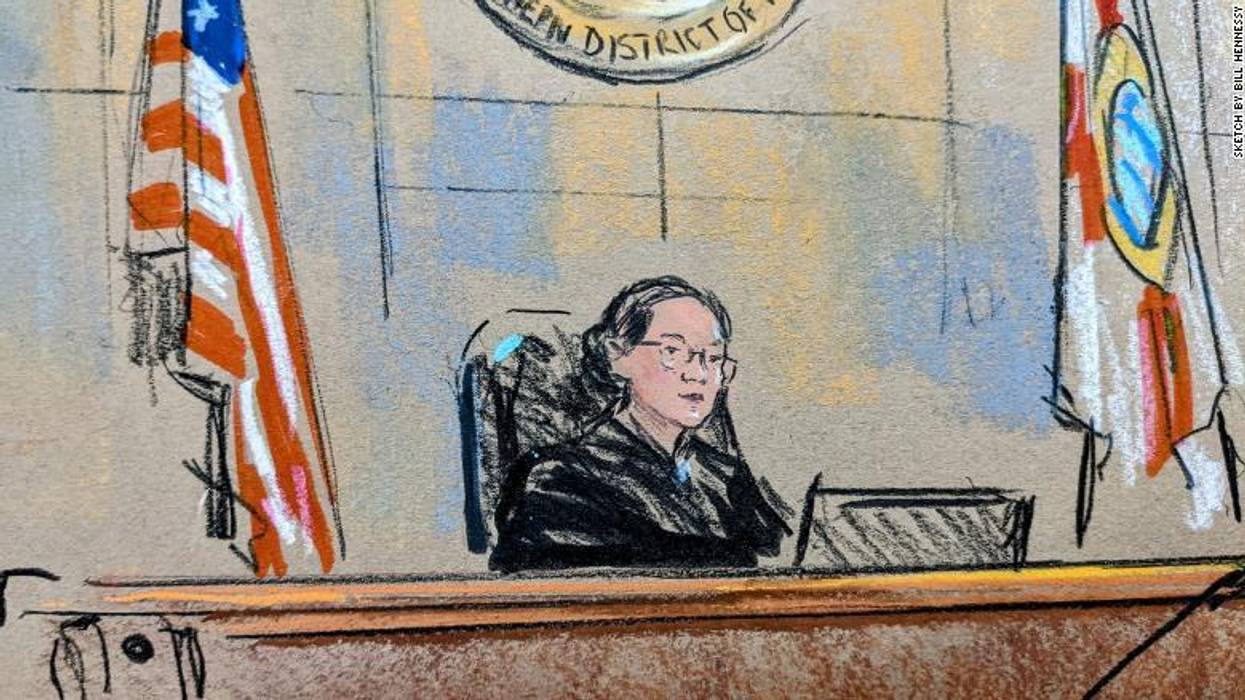A courtroom sketch is seen of U.S. District Court Judge Aileen Cannon