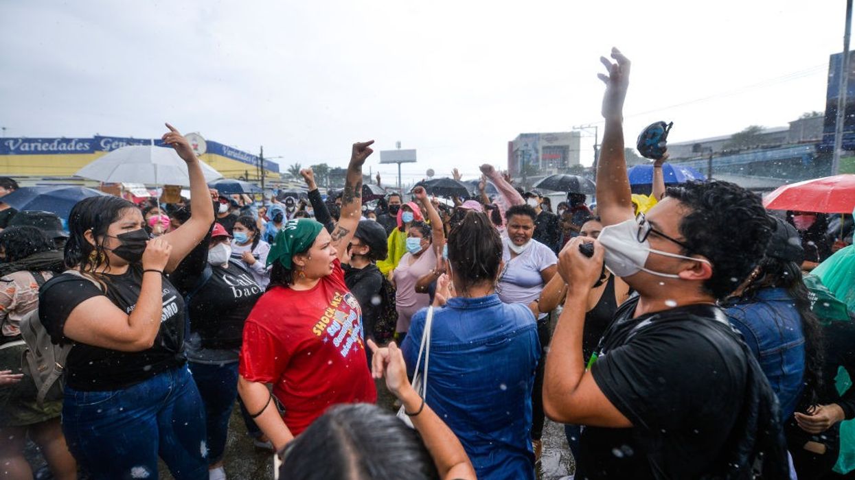 A crowd demonstrates in San Salvador, El Salvador.