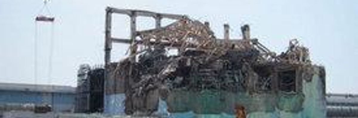 A damaged reactor building at the Fukushima power plant