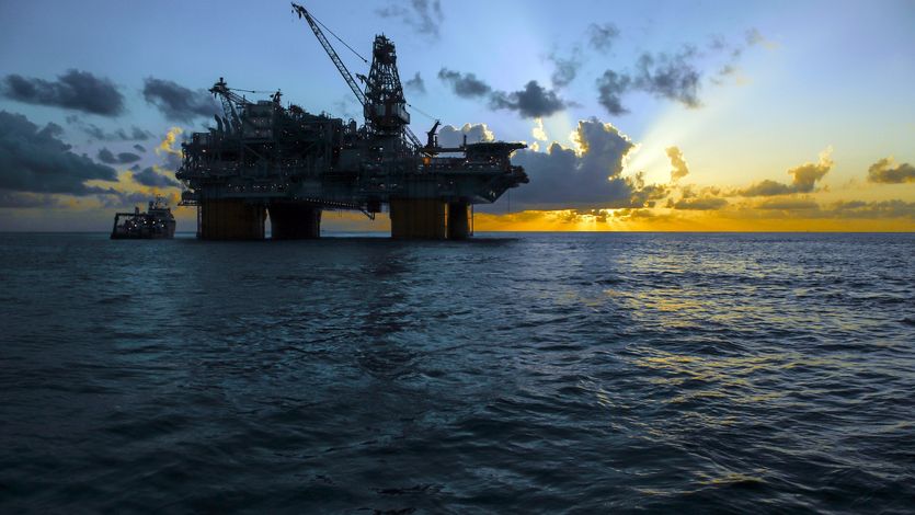 A deepwater oil platform is show in the Gulf of Mexico in 2023.