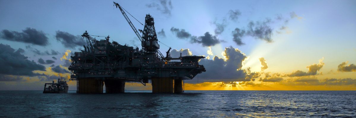 A deepwater oil platform is show in the Gulf of Mexico in 2023.