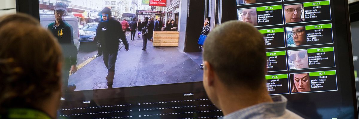 A display shows a facial recognition system for law enforcement during the NVIDIA GPU Technology Conference in Washington, D.C. on November 1, 2017. ​