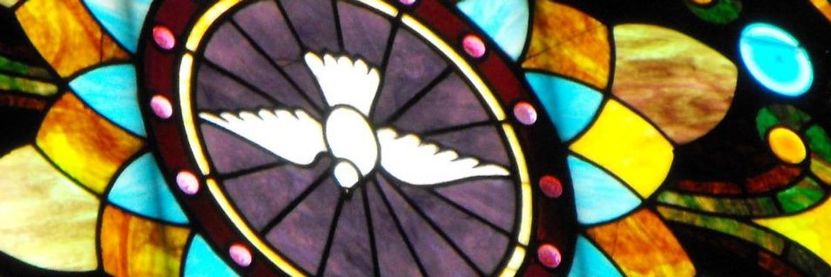A dove in stained glass.