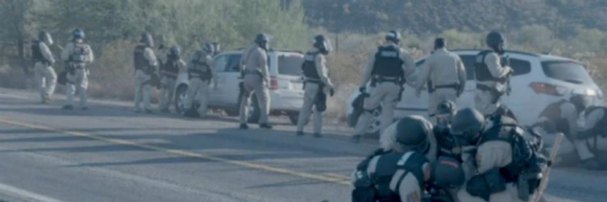 A dozen land and water protectors were arrested after Border Patrol and Arizona State Troopers used tear gas and rubber bullets to disperse a Native American ceremony on Indigenous Peoples' Day on October 12, 2020