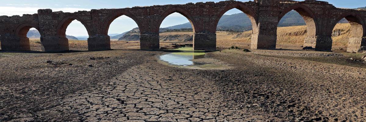 A dry riverbed cracks in Spain.