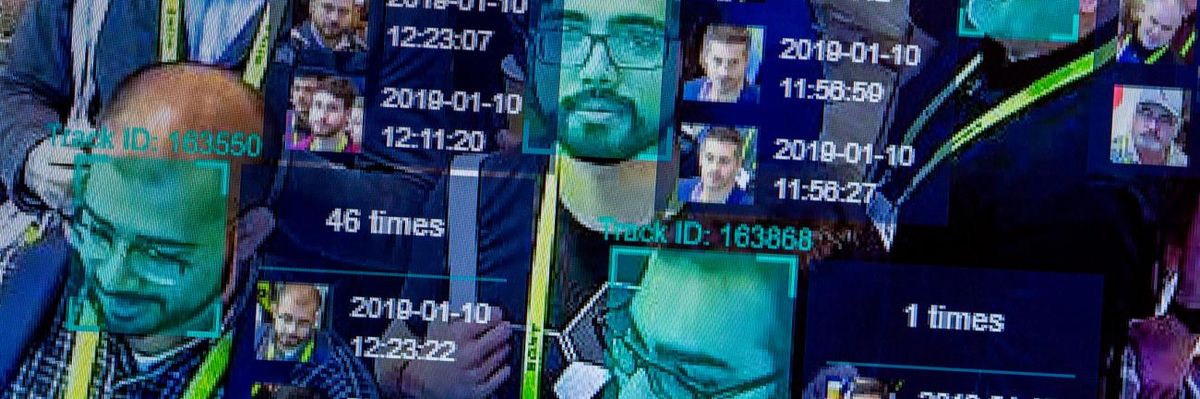 A facial recognition demonstration at an exhibit in Las Vegas.