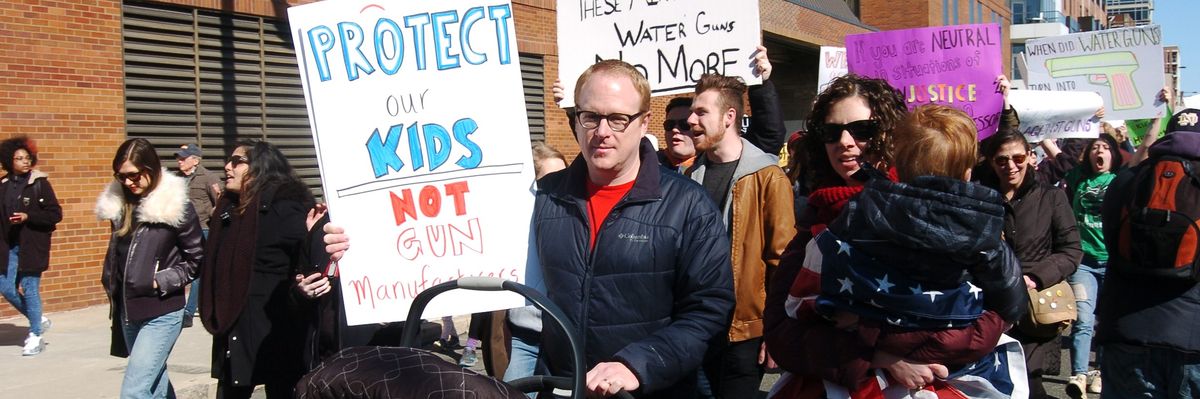 A family at a protest.