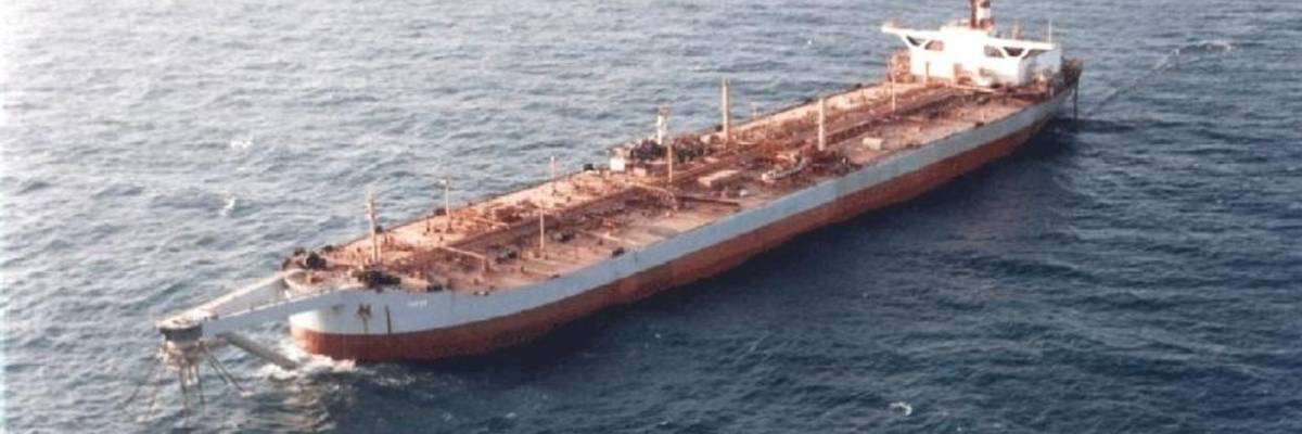 A file photo shows the FSO Safer supertanker permanently anchored off Yemen's Red Sea coast, west of Hodeida. (Handout)