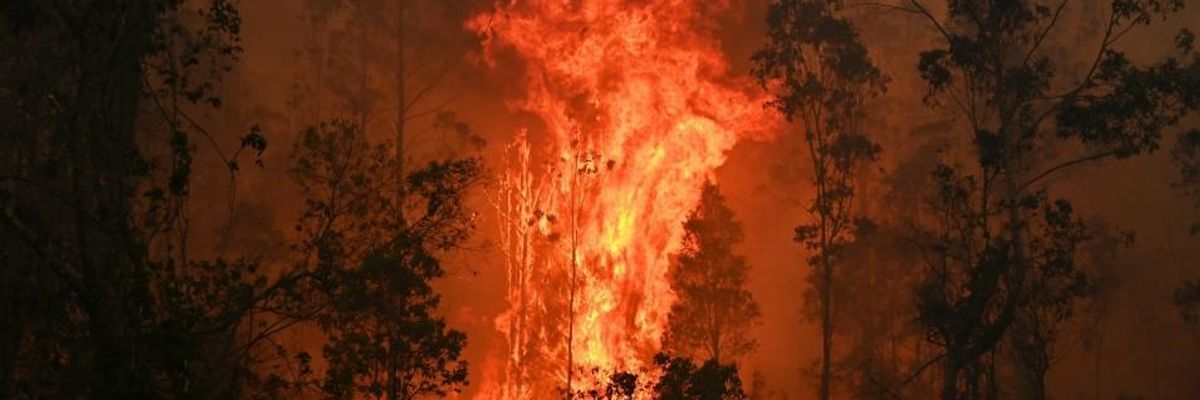 A fire rages in Bobin, Australia