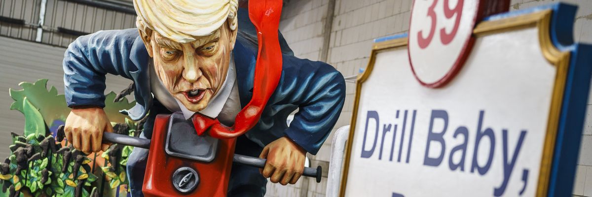 A float of Trump shown drilling.