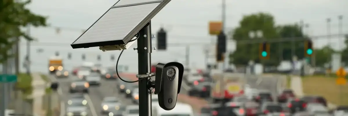 A Flock Safety camera monitors traffic