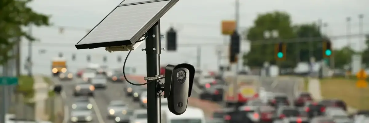 A Flock Safety camera monitors traffic