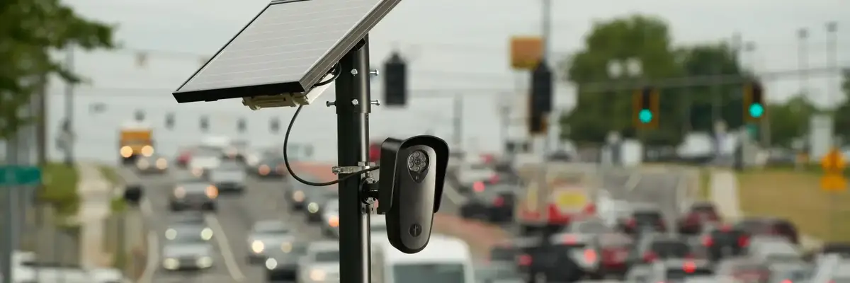 A Flock Safety camera monitors traffic